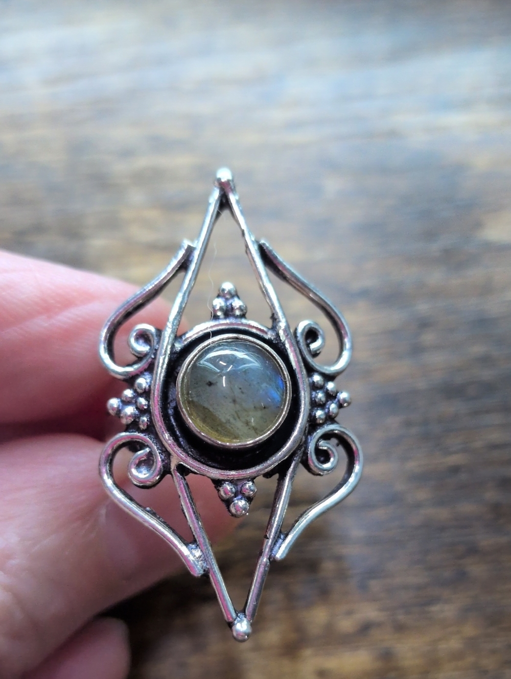 Sterling Silver Labradorite Statement Ring - Gray-Green Gemstone